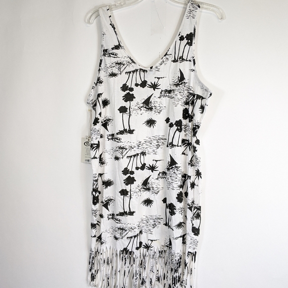NWT Lagaci Sport tropical print fringe tank top - Picture 2 of 5